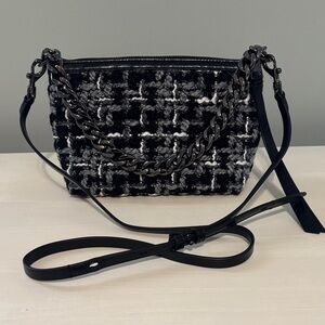 Rebecca Minkoff Edie Crossbody With Chain NWT Black Grey White Tweed